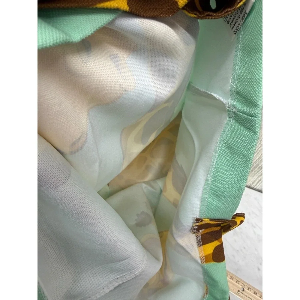 Ecrou Giraffe Print Canvas Tote Bag Mint Green Animal Graphic Beach Shopper NWT